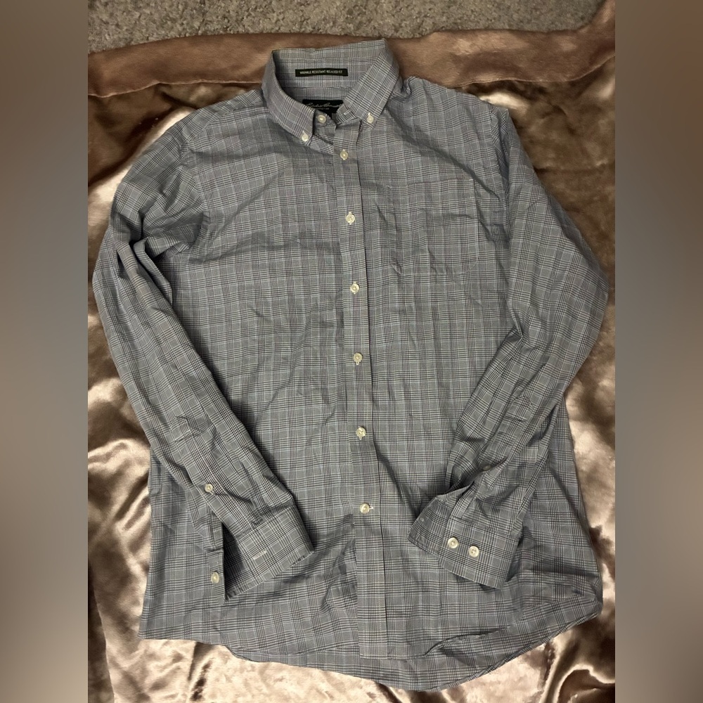 Eddie Bauer Men's Charcoal Plaid Button Down Shirt
